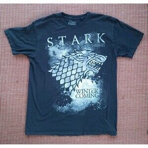 Game Of Thrones House of Stark "Winter Is Coming" T-Shirt Large Black Dragon